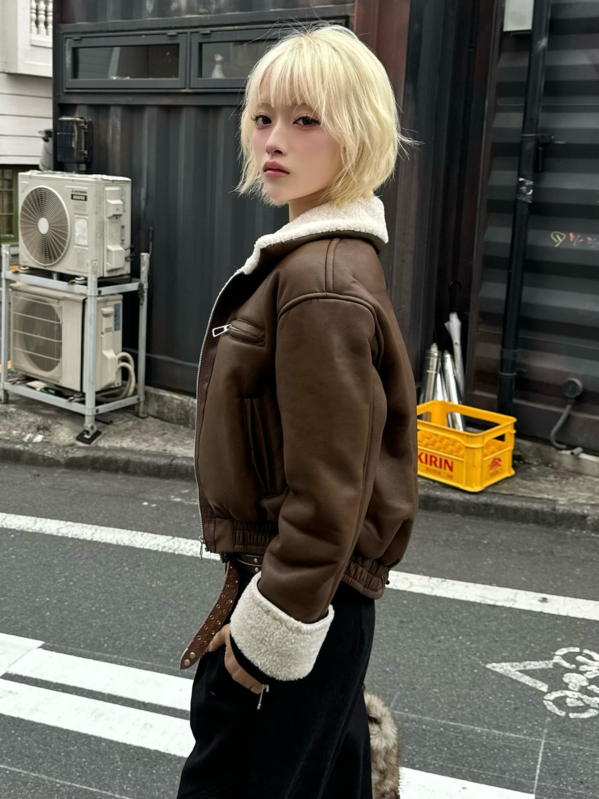 レザータッチボアジャケット