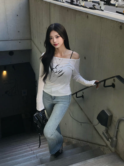 ランダムラインストーンフレアデニムパンツ