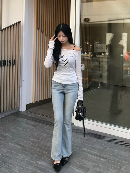 ランダムラインストーンフレアデニムパンツ