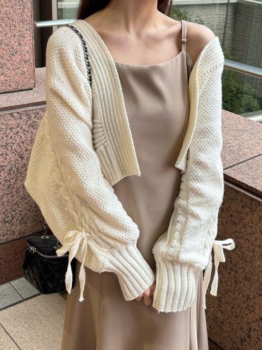 Ribbon Sleeve Knit Cardigan