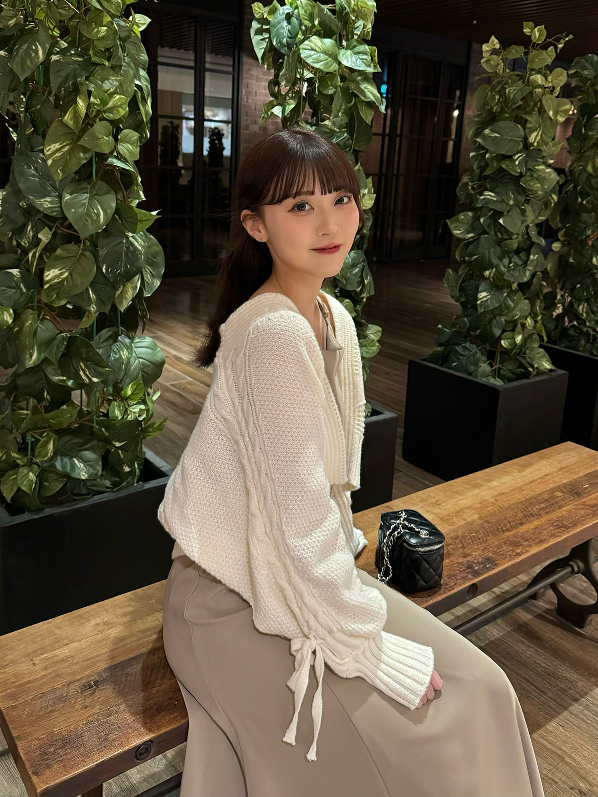 Ribbon Sleeve Knit Cardigan