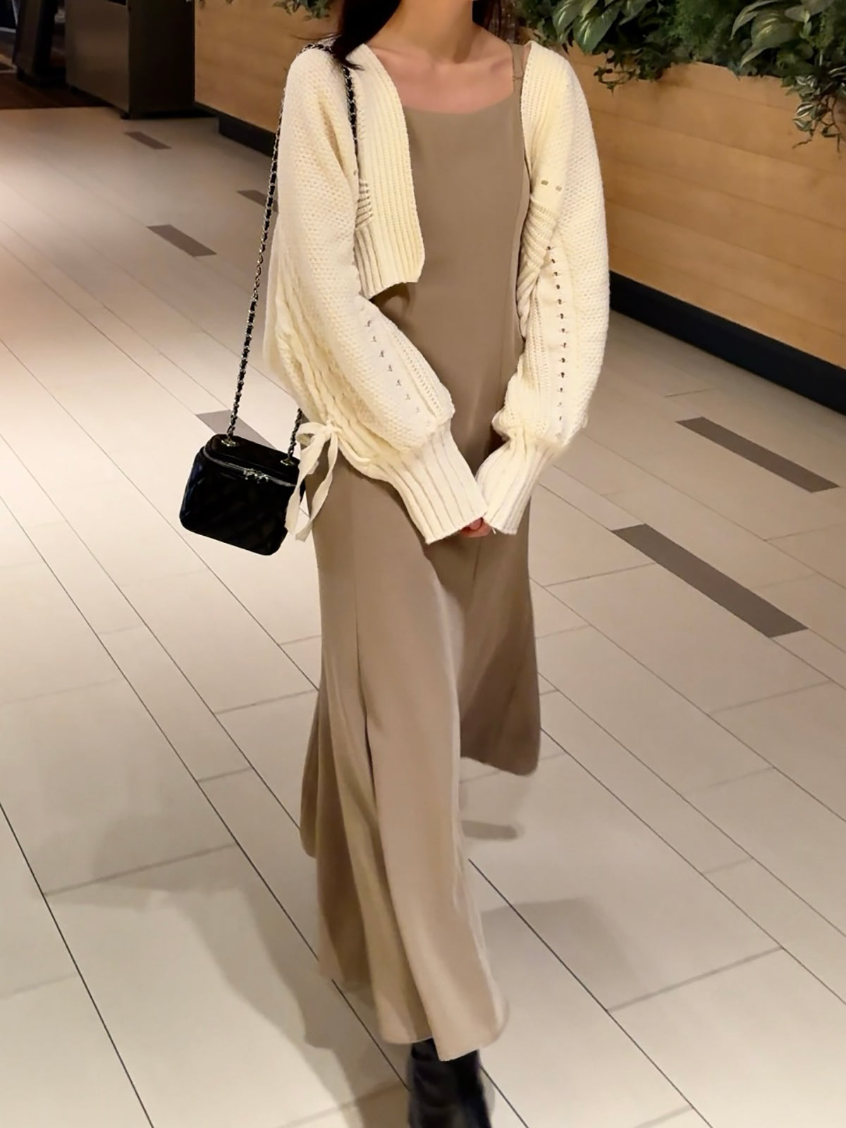 Ribbon Sleeve Knit Cardigan