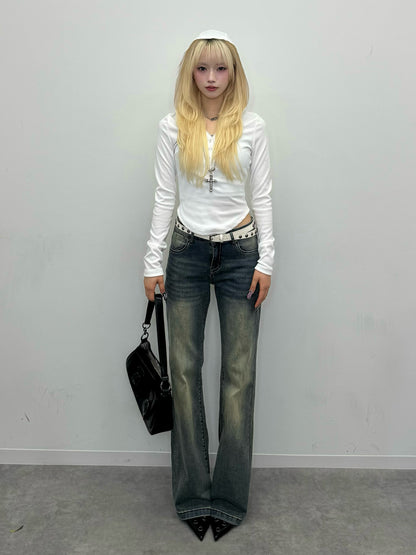 ウォッシングセミフレアデニムパンツ