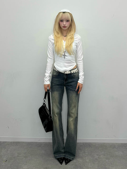 ウォッシングセミフレアデニムパンツ