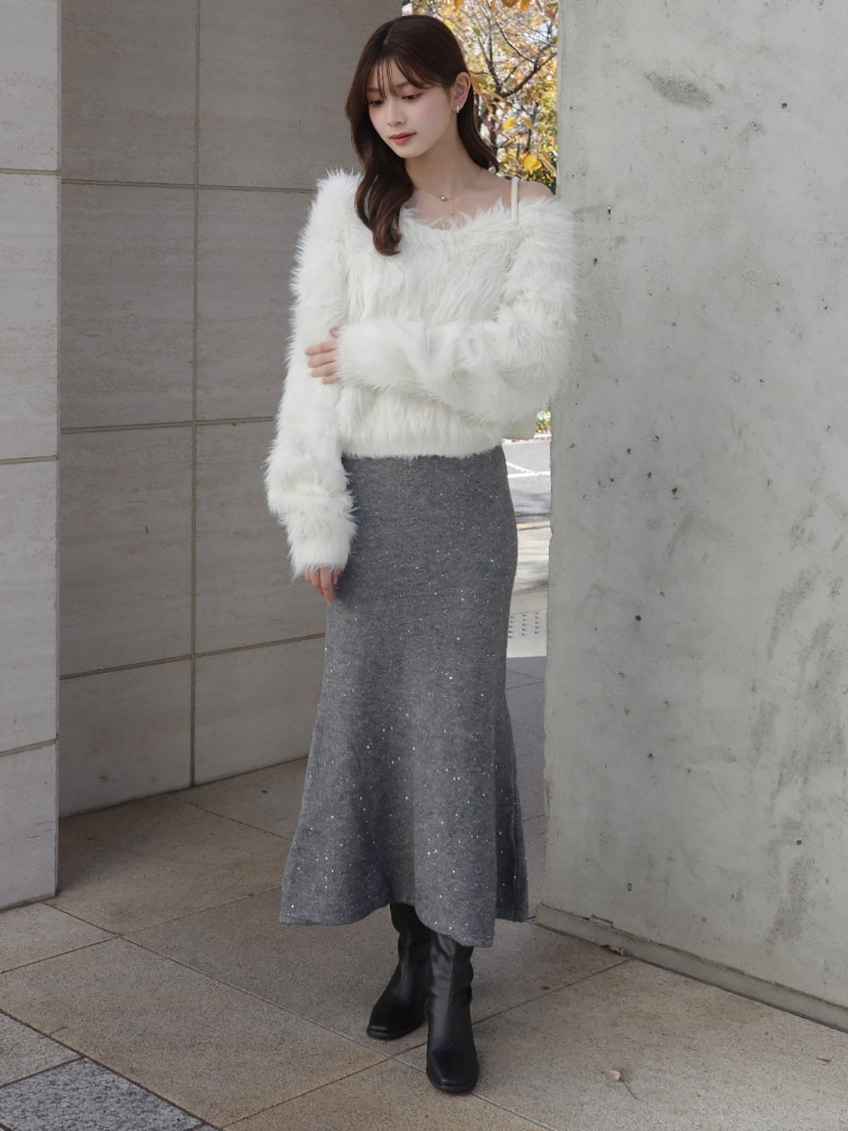 ラメスパンコールマーメイドニットスカート