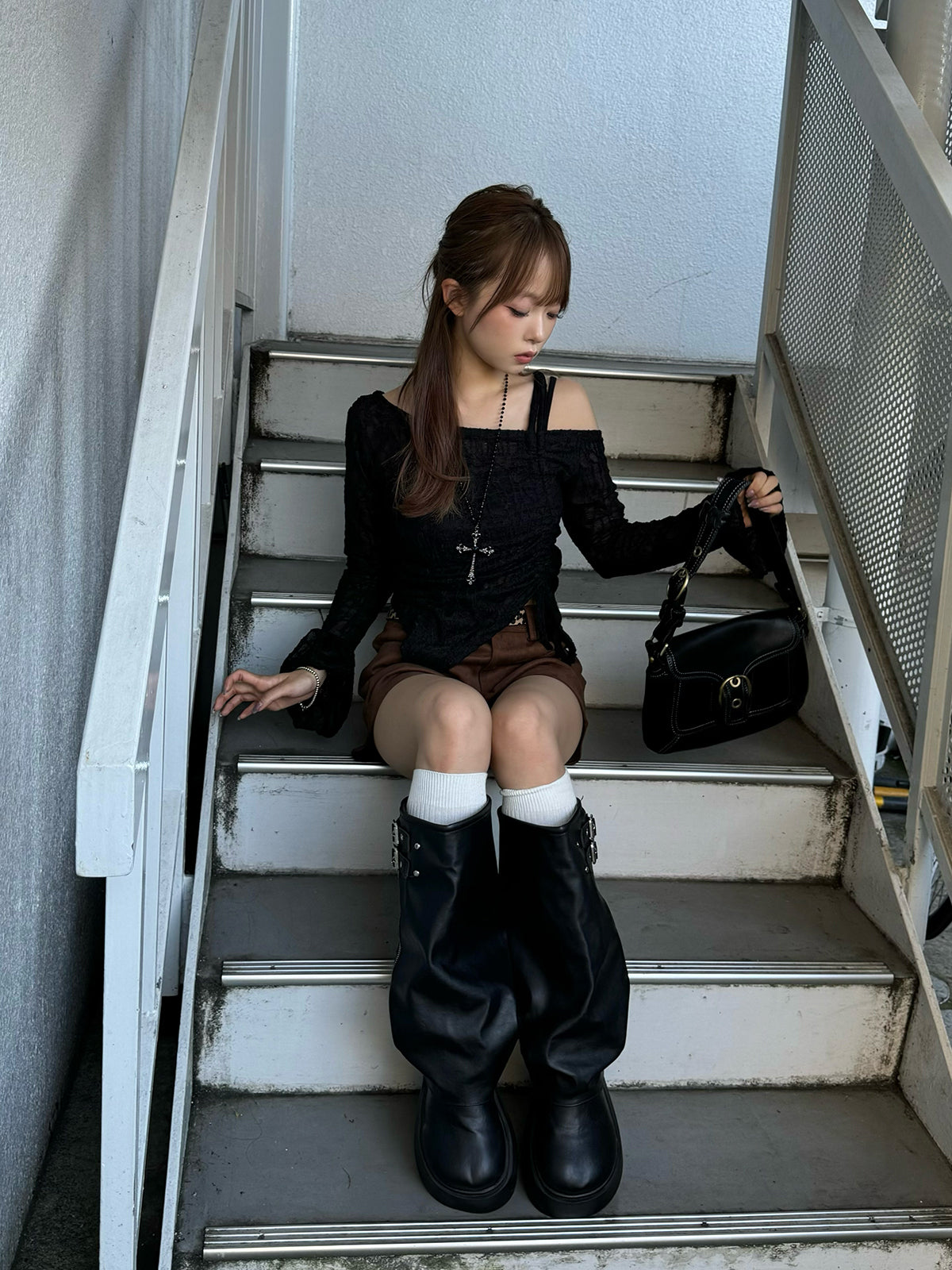 ストレッチレースドロストワンショルカットソー