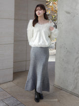 ラメスパンコールマーメイドニットスカート - グレー