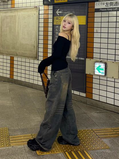 ヴィンテージブラウンウォッシュデニムパンツ