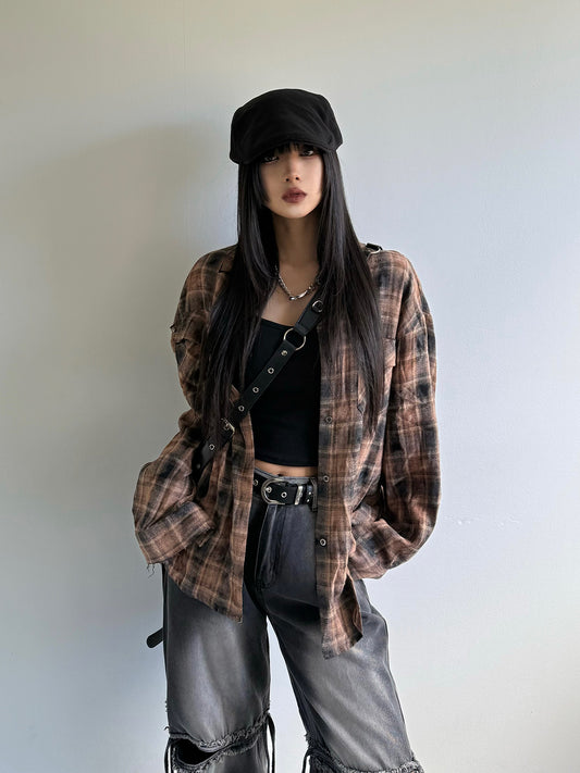 Oversized Brown Check Shirt