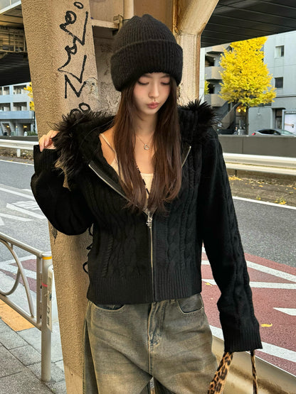 ツイストニットファータッチフーディーパーカー