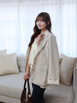 金色纽扣袖口夹克 - ホワイト