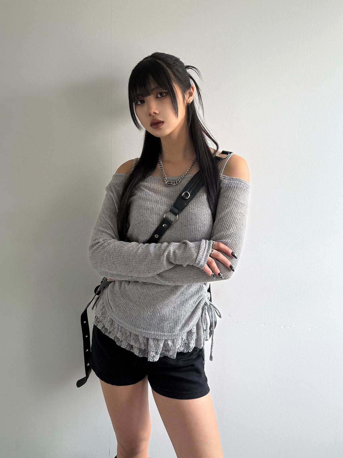 Lace Hem Camisole Set Off-Shoulder Cut and Sew