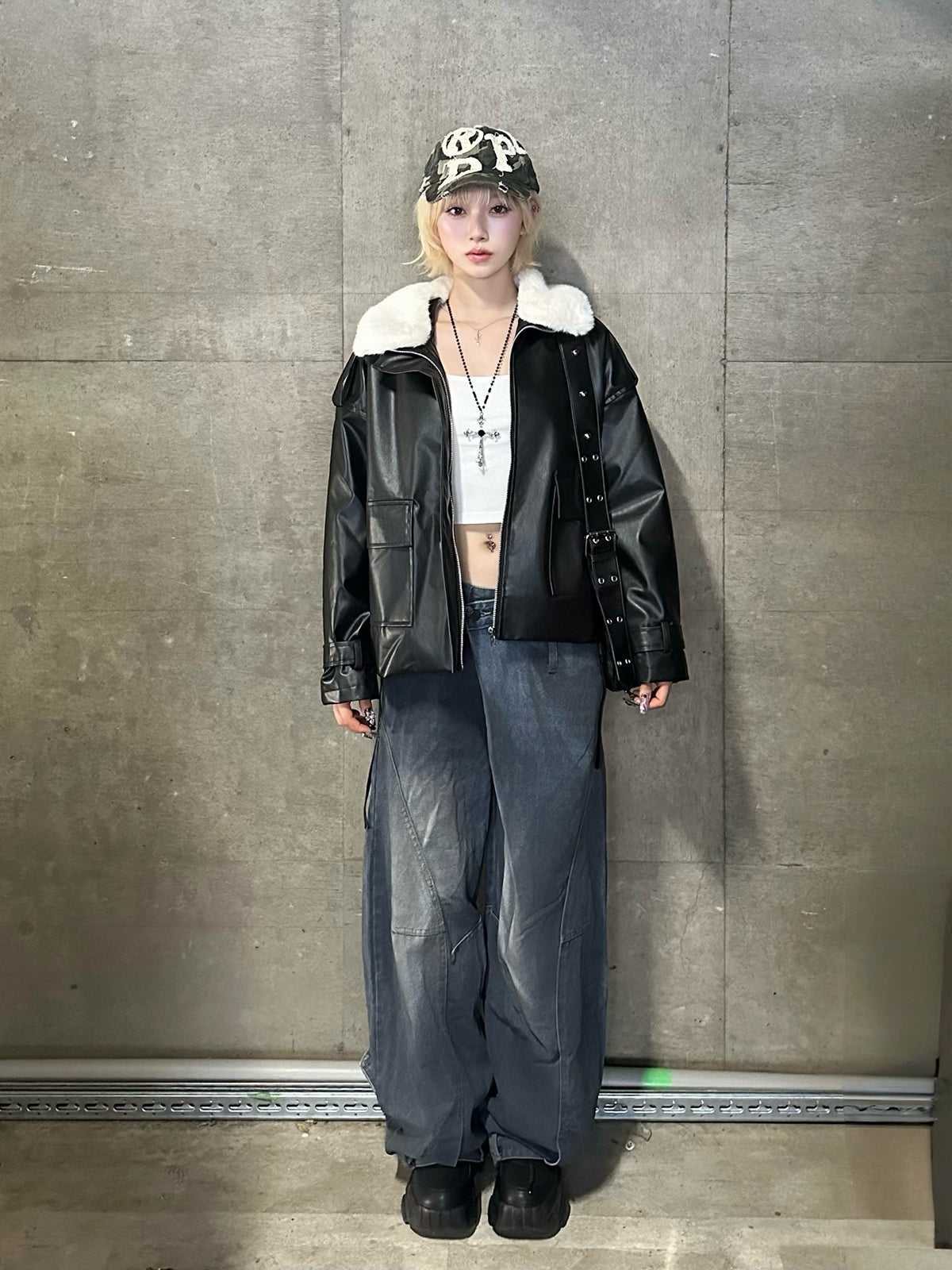 クロスウエストワイドカーブデニムパンツ