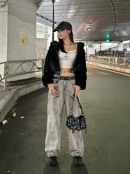 グレーウォッシュデニムパンツ