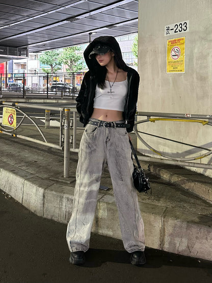 グレーウォッシュデニムパンツ