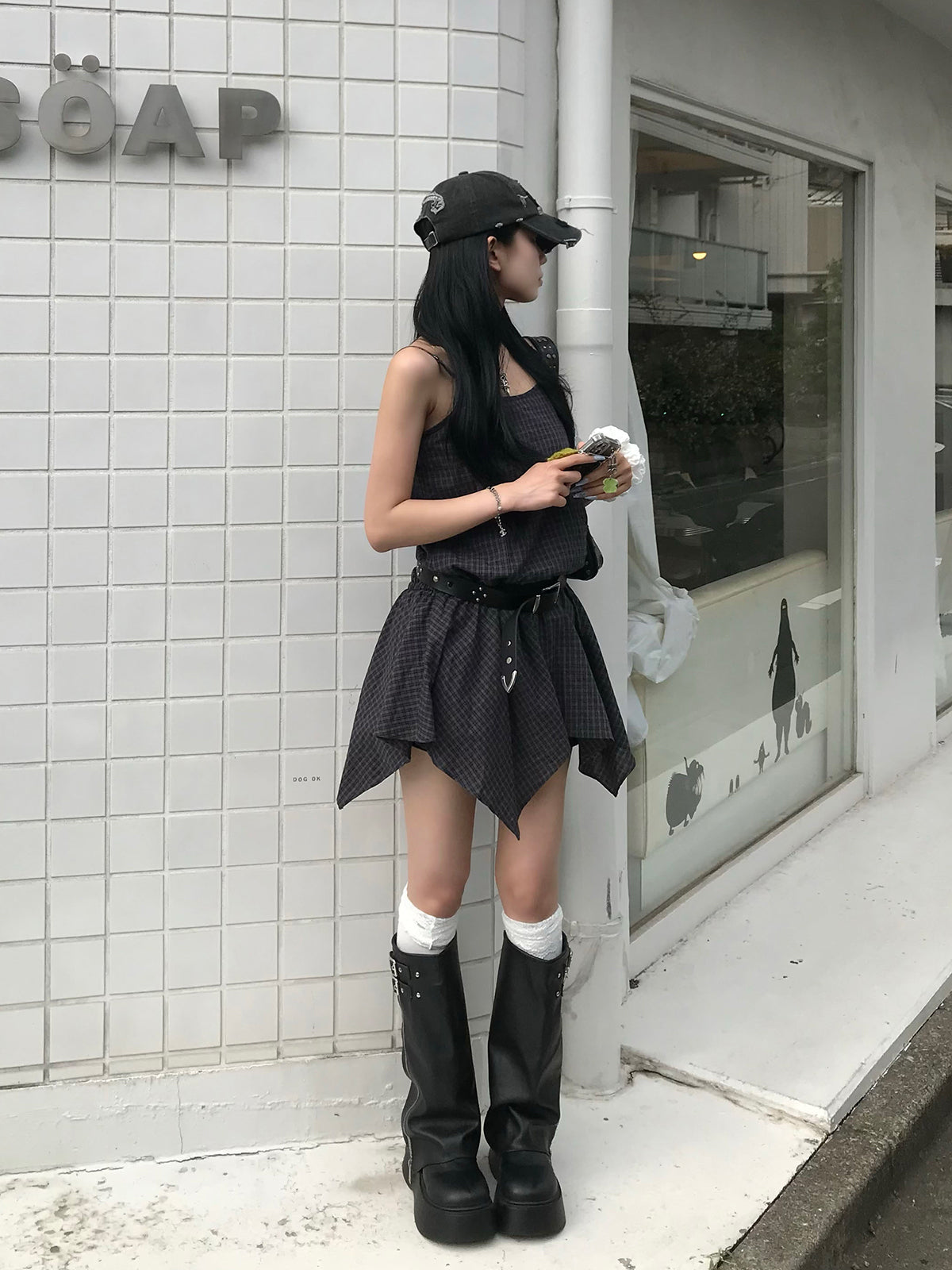 アシメヘムチェックチュニック