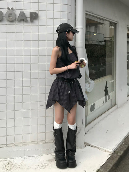 アシメヘムチェックチュニック