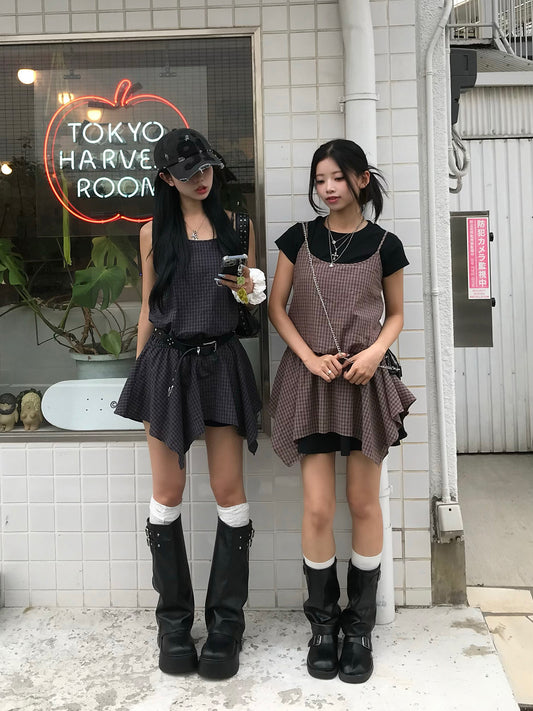 アシメヘムチェックチュニック