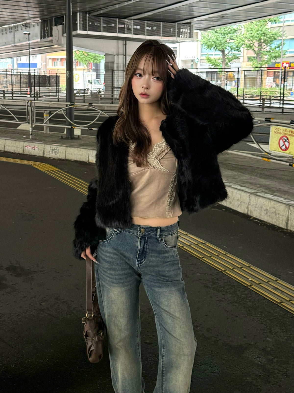 ノーカラーファーライクコート