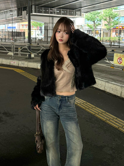 ノーカラーファーライクコート