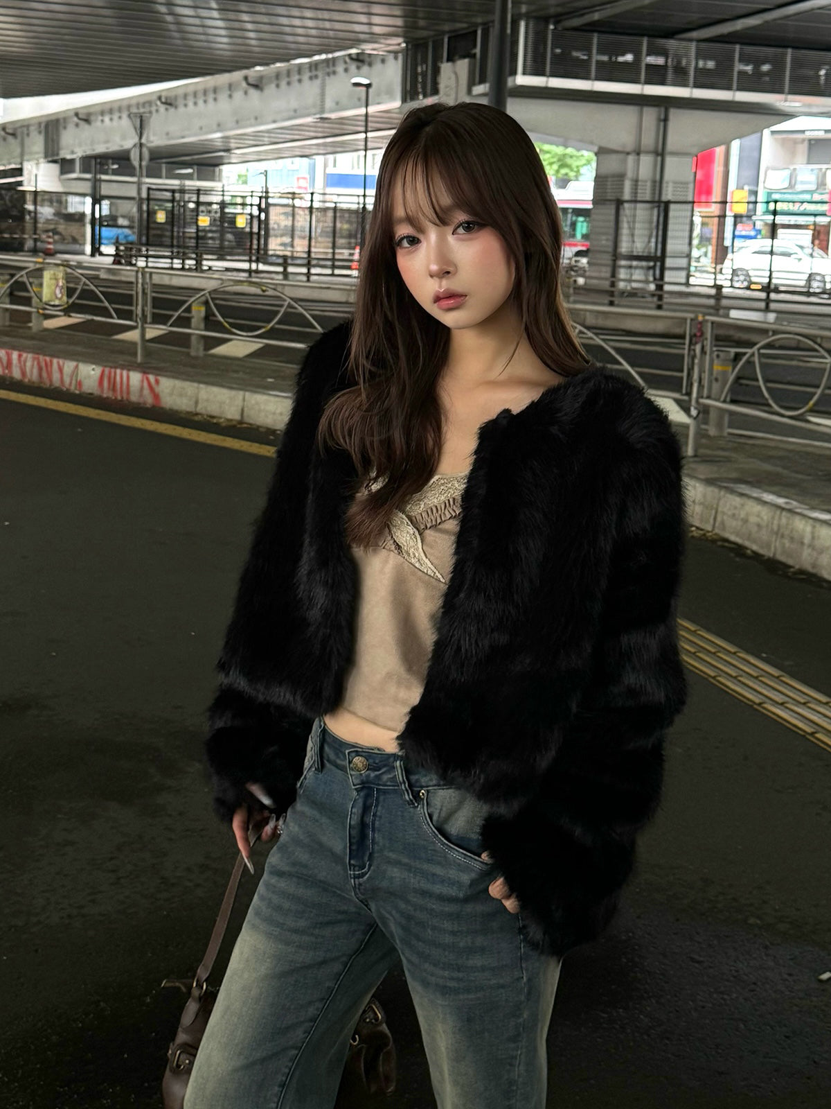 ノーカラーファーライクコート