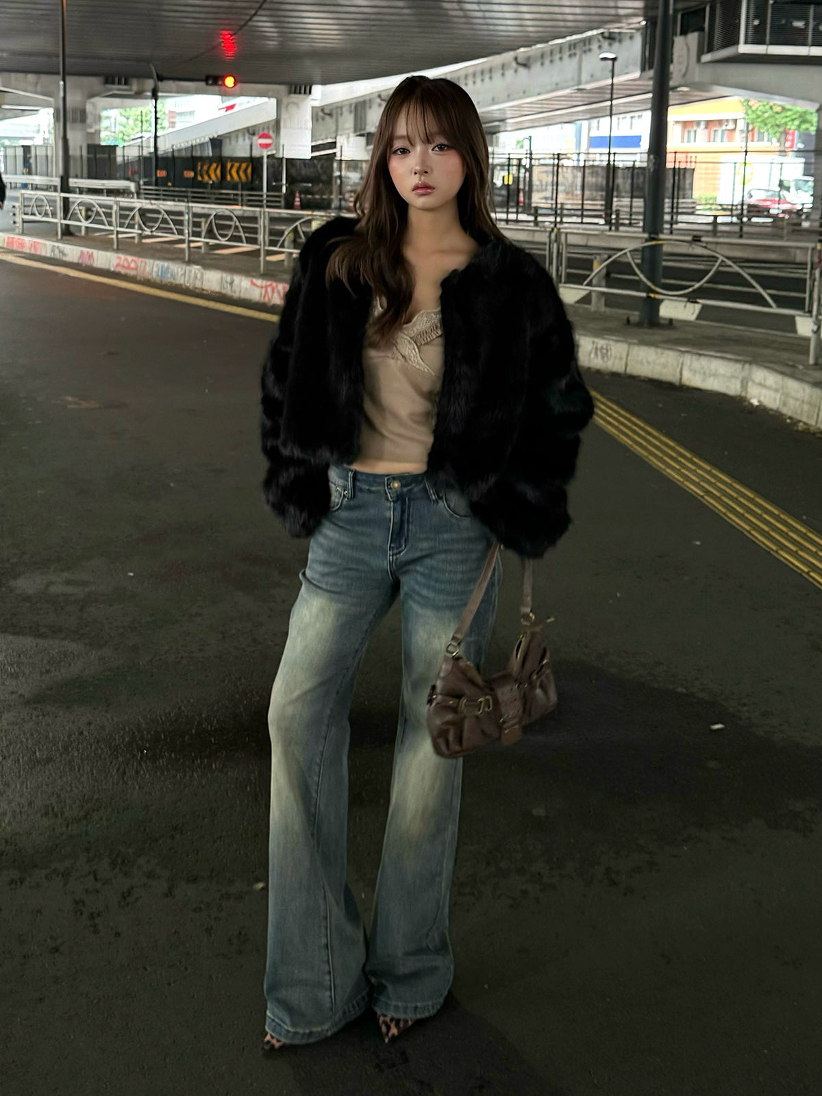 ノーカラーファーライクコート