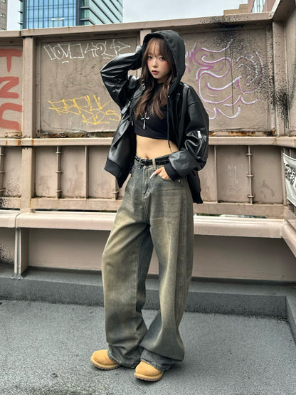 ヴィンテージブラウンウォッシュデニムパンツ