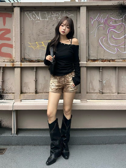 スタッズギャザーワンショルカットソー