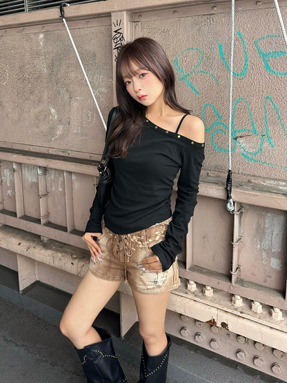 スタッズギャザーワンショルカットソー