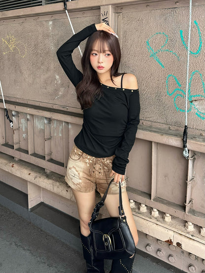 スタッズギャザーワンショルカットソー