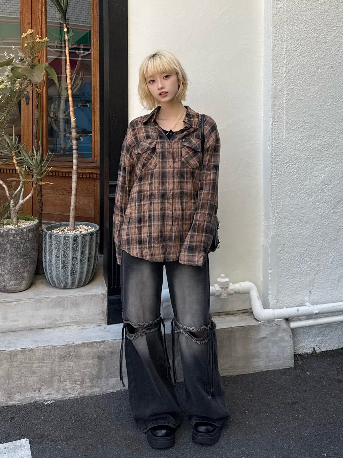 Oversized Brown Check Shirt