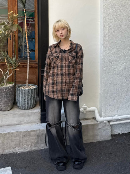 Oversized Brown Check Shirt