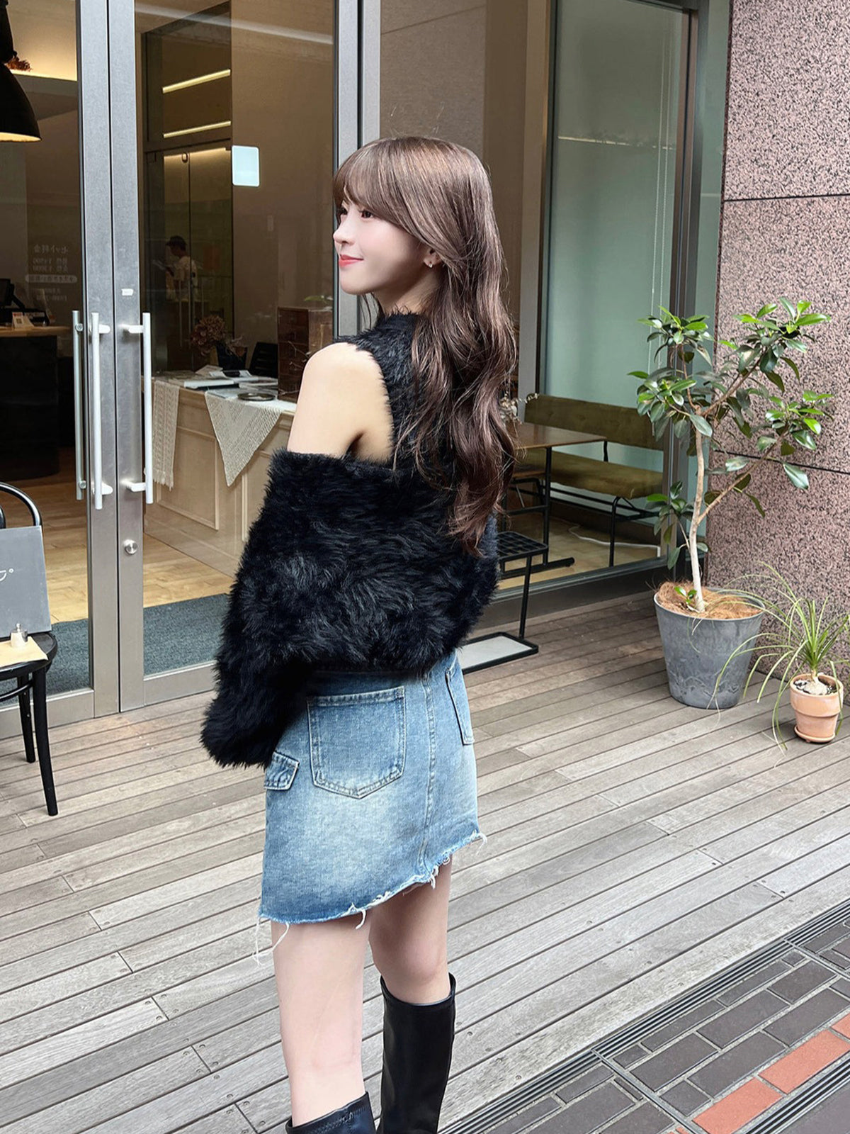포켓 디자인 데님 미니 스커트