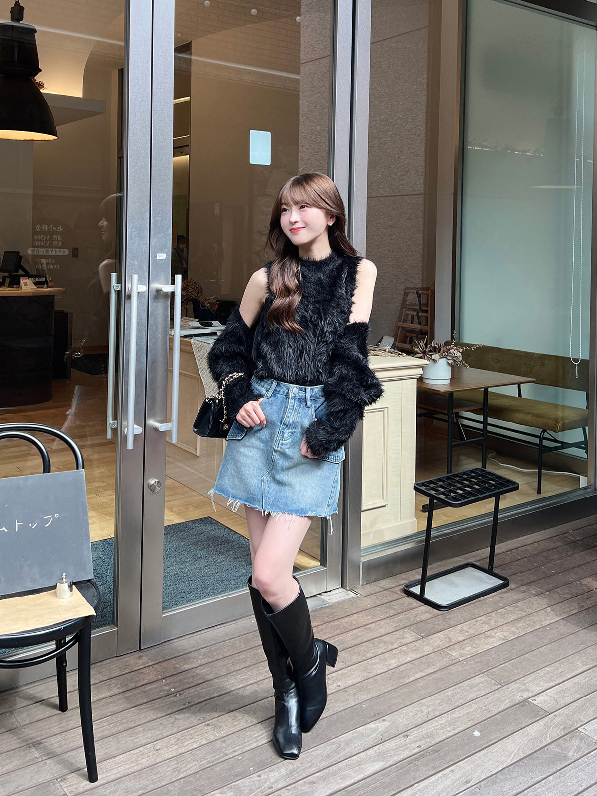 포켓 디자인 데님 미니 스커트