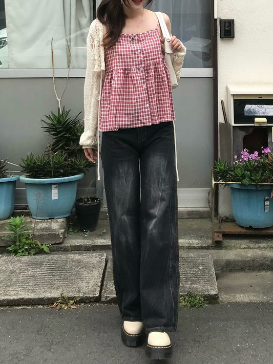 サイドステッチストレートデニムパンツ
