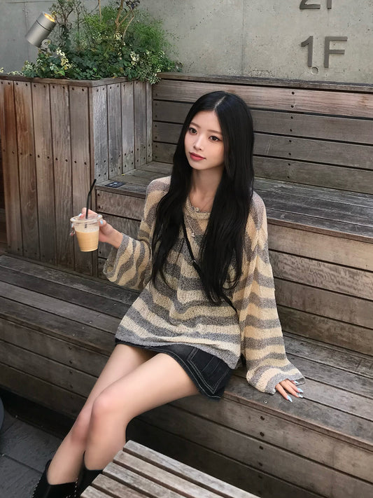 透明條紋針織