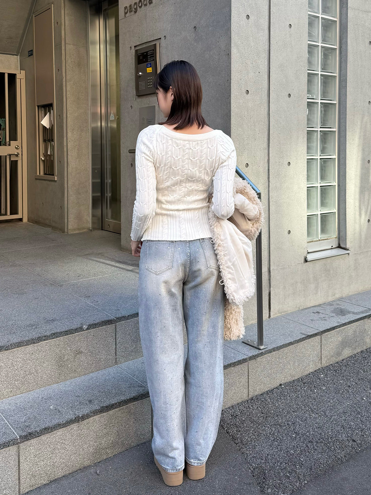 ラインストーンストレートデニムパンツ