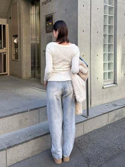 ラインストーンストレートデニムパンツ