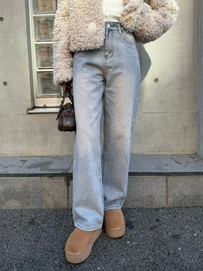 ラインストーンストレートデニムパンツ