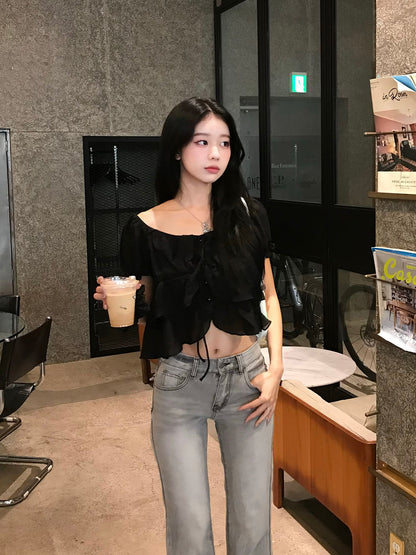 シアーフリルパフブラウス