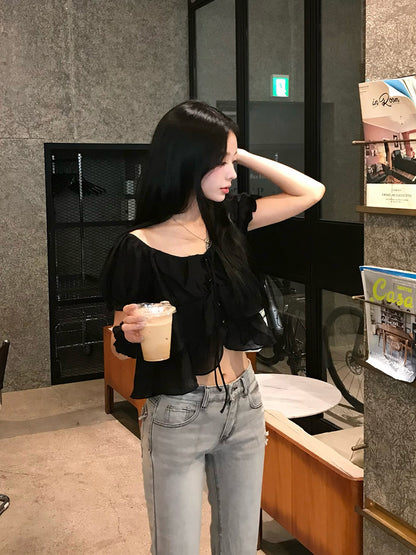 シアーフリルパフブラウス