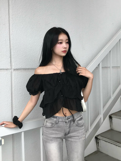 シアーフリルパフブラウス