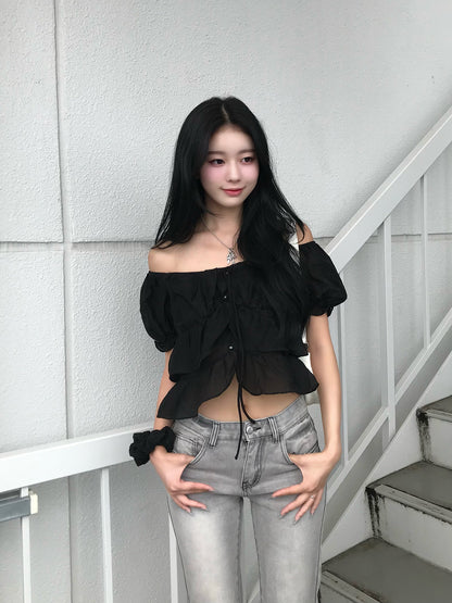 シアーフリルパフブラウス