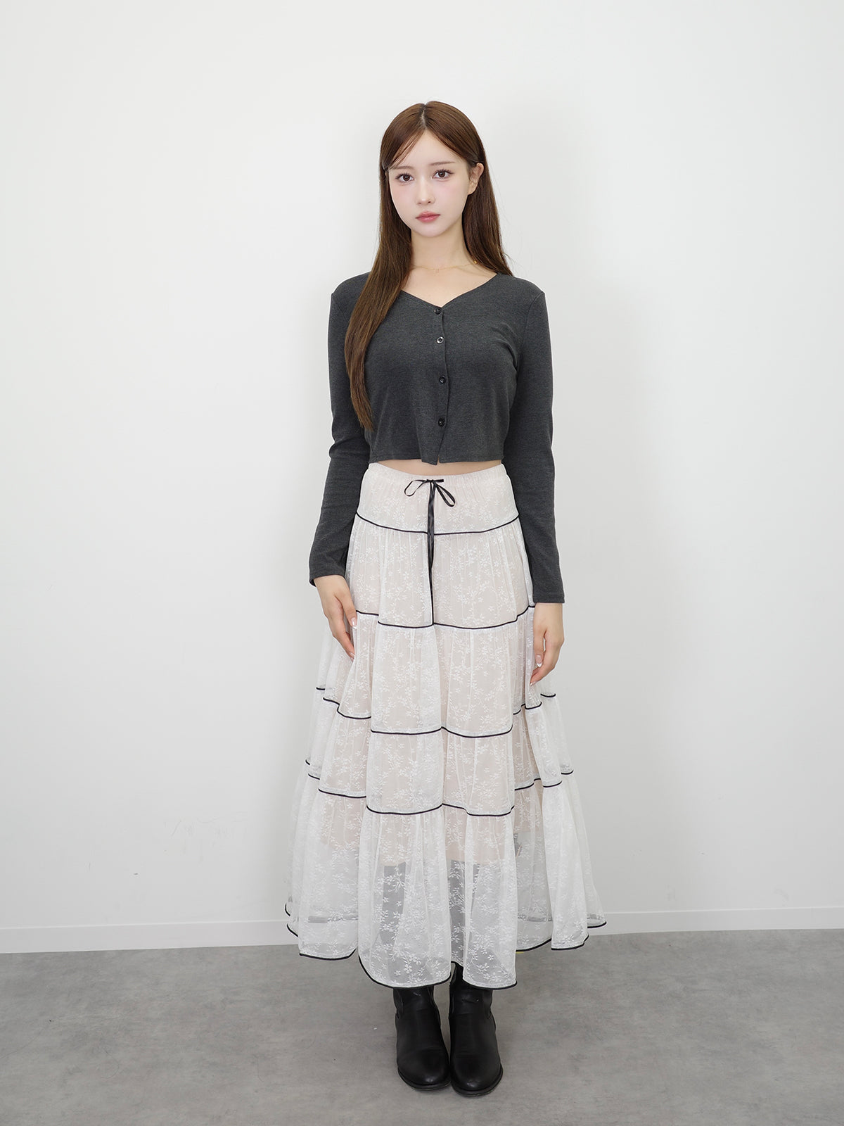 フラワーレースロングスカート