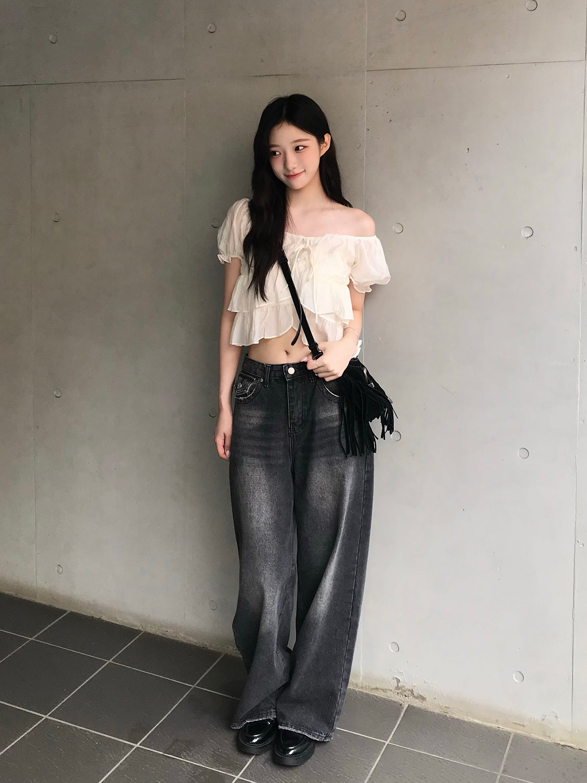 シアーフリルパフブラウス