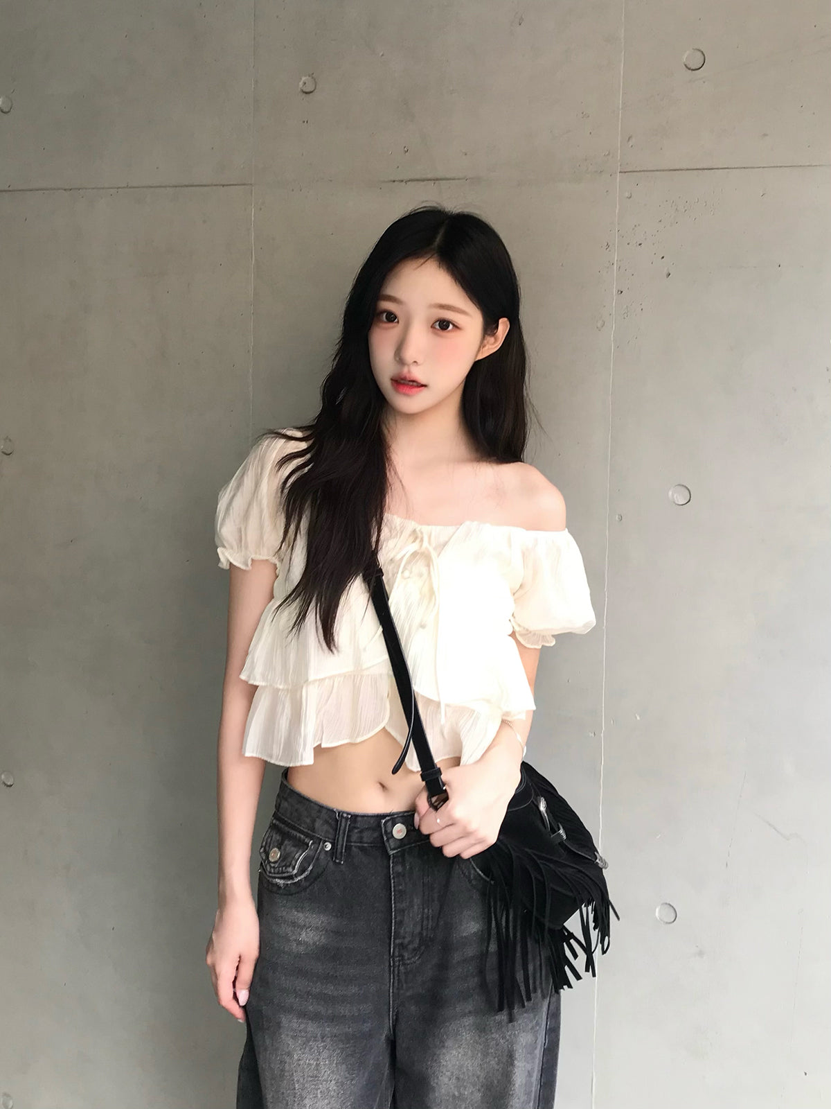 シアーフリルパフブラウス