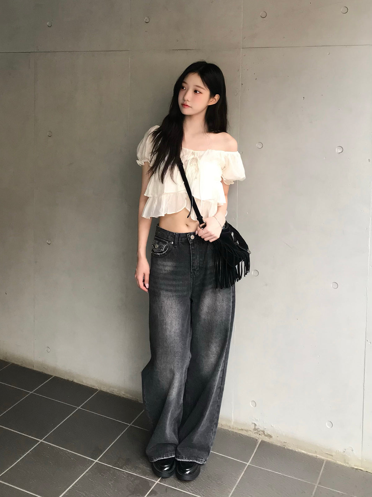 シアーフリルパフブラウス