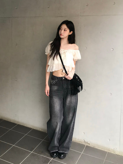 シアーフリルパフブラウス