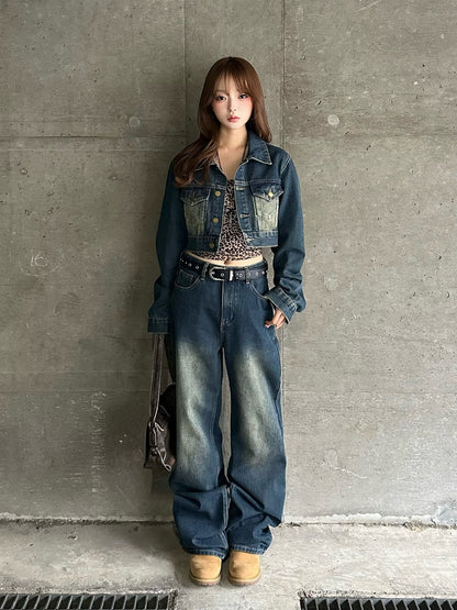 Cropped jacket denim set