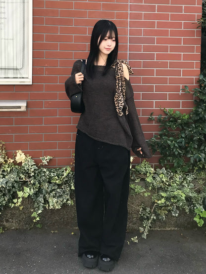 レオパードショルダールーズニット